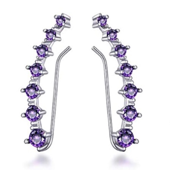 :: Delicate💜Amethyst & Silver Ear Climbers - Picture 3 of 4